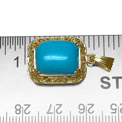 14k Solid Yellow Gold Genuine Turquoise Pendant