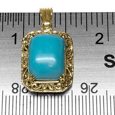 14k Solid Yellow Gold Genuine Turquoise Pendant