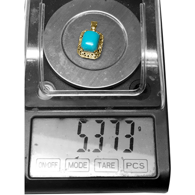 14k Solid Yellow Gold Genuine Turquoise Pendant