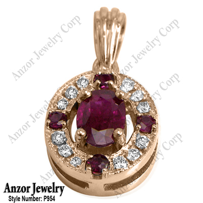 Russian Style Diamond Ruby Pendant 585