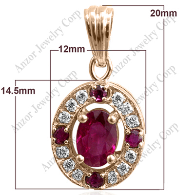 Russian Style Diamond Ruby Pendant 585