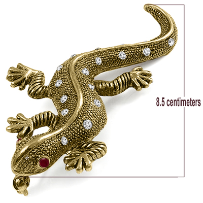 14k Gold Diamond and Ruby Lizard Brooch Pendant
