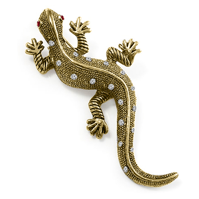 14k Gold Diamond and Ruby Lizard Brooch Pendant