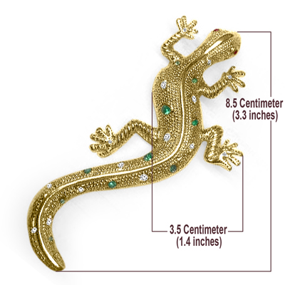 14k Gold Diamond, Ruby Lizard Brooch Pendant