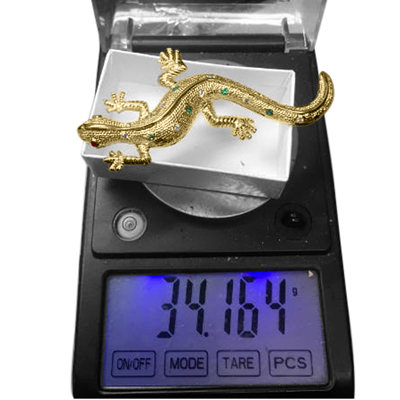 14k Gold Diamond, Ruby Lizard Brooch Pendant