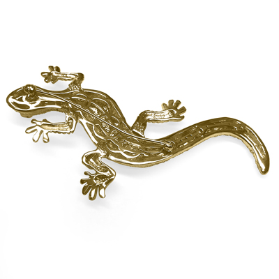14k Gold Diamond, Ruby Lizard Brooch Pendant