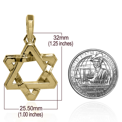 14k Solid Yellow Gold Jewish Star of David Pendant