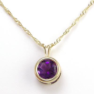 14k Gold Amethyst Pendant  Necklace