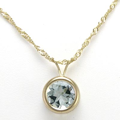 Natural Aquamarine Pendant Necklace 14k Gold