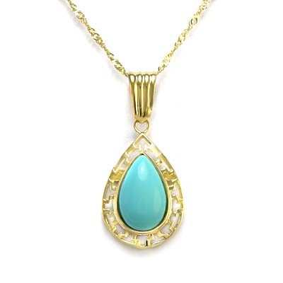 14k Gold Turquoise Greek key  Pendant 18" chain