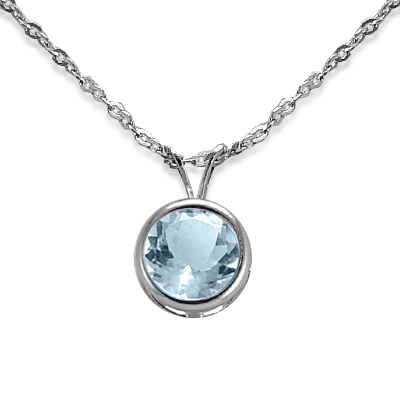 14k White Gold Aquamarine Solitaire Pendant