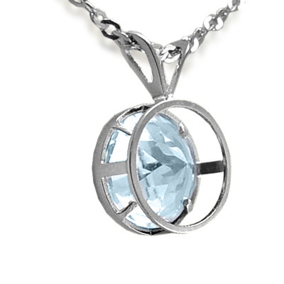 14k White Gold Aquamarine Solitaire Pendant