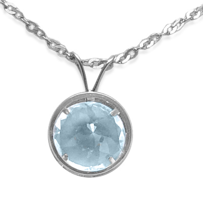 14k White Gold Aquamarine Solitaire Pendant