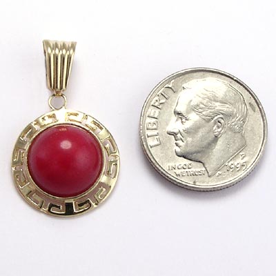 14k Gold Red Jade Pendant