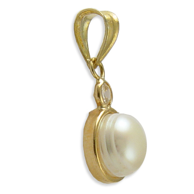 14k Gold 8mm Pearl & CZ Charm