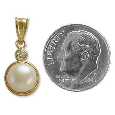 14k Gold 8mm Pearl & CZ Charm