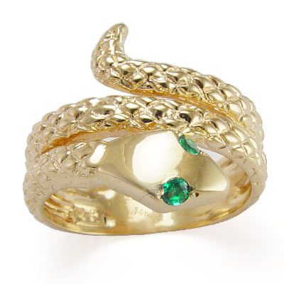 14k Twisted Serpent Emerald Men's Ring
