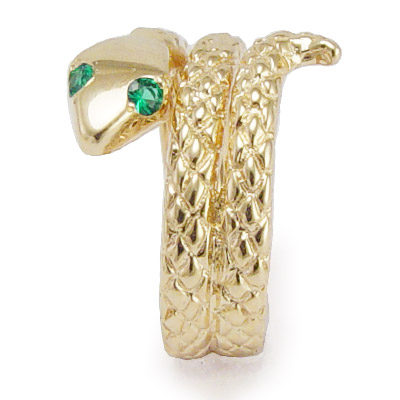 14k Twisted Serpent Emerald Men's Ring