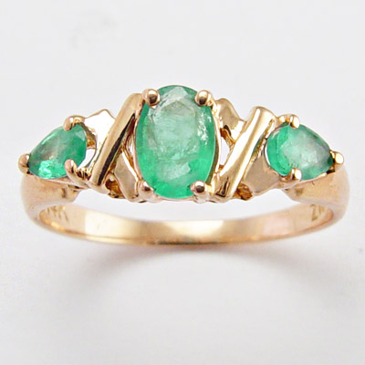 Emerald Three Stone Ring 14k Rose Gold