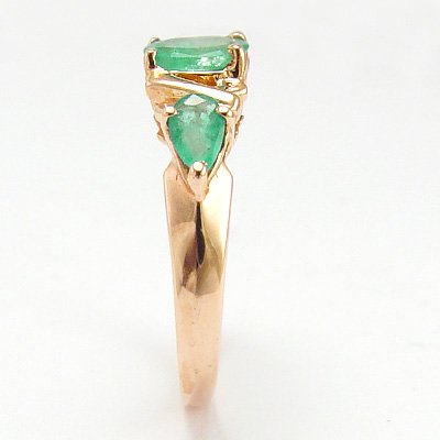 Emerald Three Stone Ring 14k Rose Gold