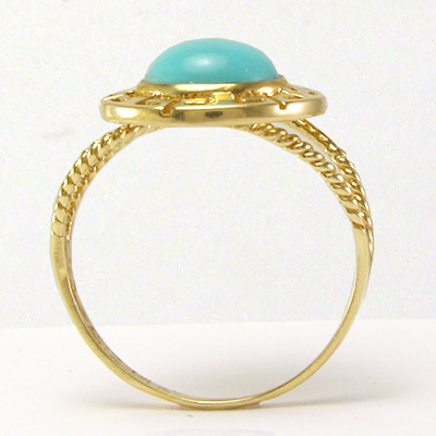14k Gold Greek Key Round Turquoise Ring