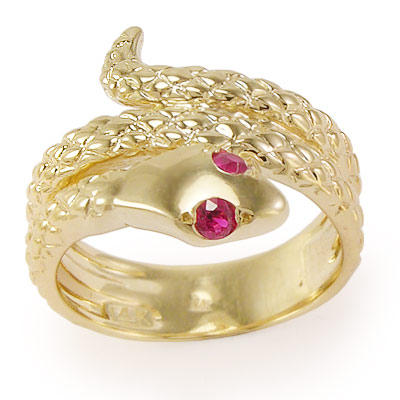 14k Twisted Serpent Ruby Men's Ring