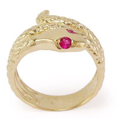 14k Twisted Serpent Ruby Men's Ring