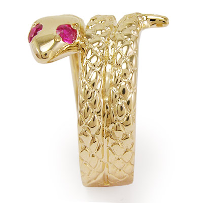 14k Twisted Serpent Ruby Men's Ring