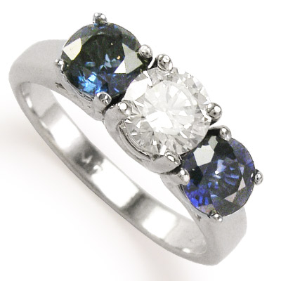 Sapphire Diamond Three Stone Ring 14K