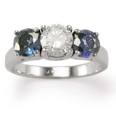 Sapphire Diamond Three Stone Ring 14K