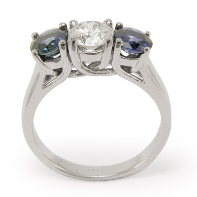 Sapphire Diamond Three Stone Ring 14K