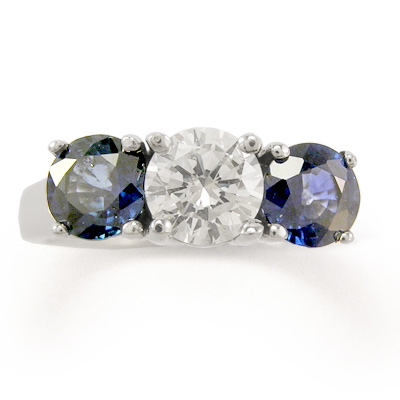 Sapphire Diamond Three Stone Ring 14K