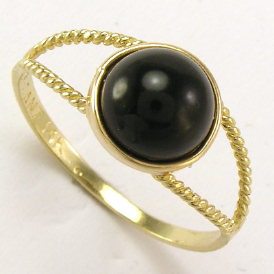 14k solid gold Round Black Onyx Ring