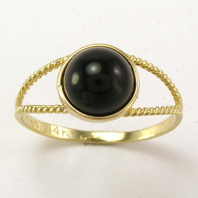 14k solid gold Round Black Onyx Ring