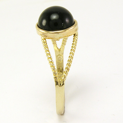 14k solid gold Round Black Onyx Ring
