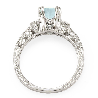 14k White Gold Fine AA Aquamarine Diamond Ring
