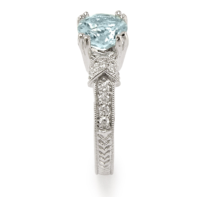 14k White Gold Fine AA Aquamarine Diamond Ring