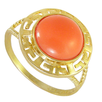 14k solid Gold Greek Coral Ring