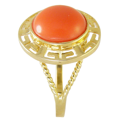 14k solid Gold Greek Coral Ring