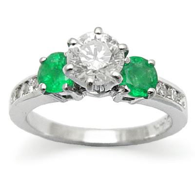 14k Gold Emerald Diamond Engagement Ring