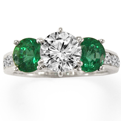 14k White Gold Diamond Emerald Ring