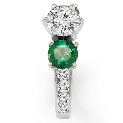 14k White Gold Diamond Emerald Ring