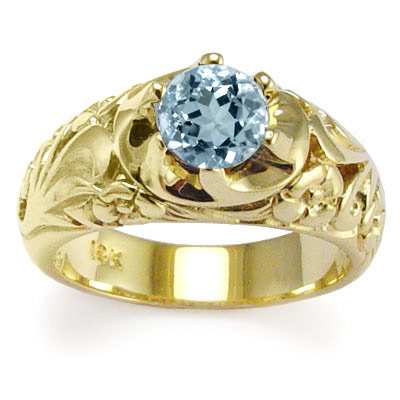 Men's 18k Gold Aquamarine Ring Rococo Design