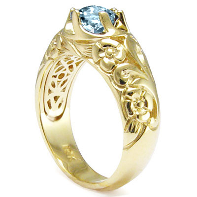 Men's 18k Gold Aquamarine Ring Rococo Design