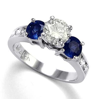 14k Gold Blue Sapphire White Sapphire Diamond Ring