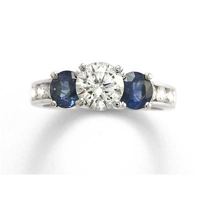 14k Gold Blue Sapphire White Sapphire Diamond Ring