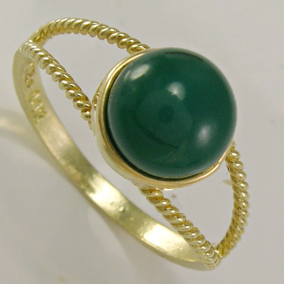 14k Gold Round Green Onyx Ring