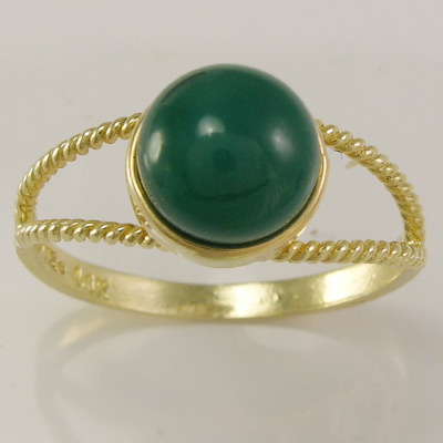 14k Gold Round Green Onyx Ring