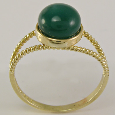 14k Gold Round Green Onyx Ring