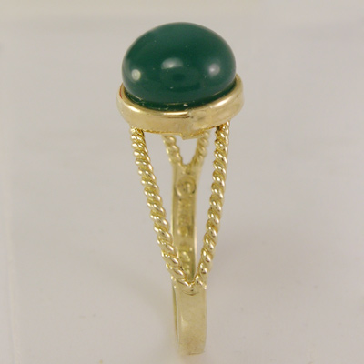 14k Gold Round Green Onyx Ring